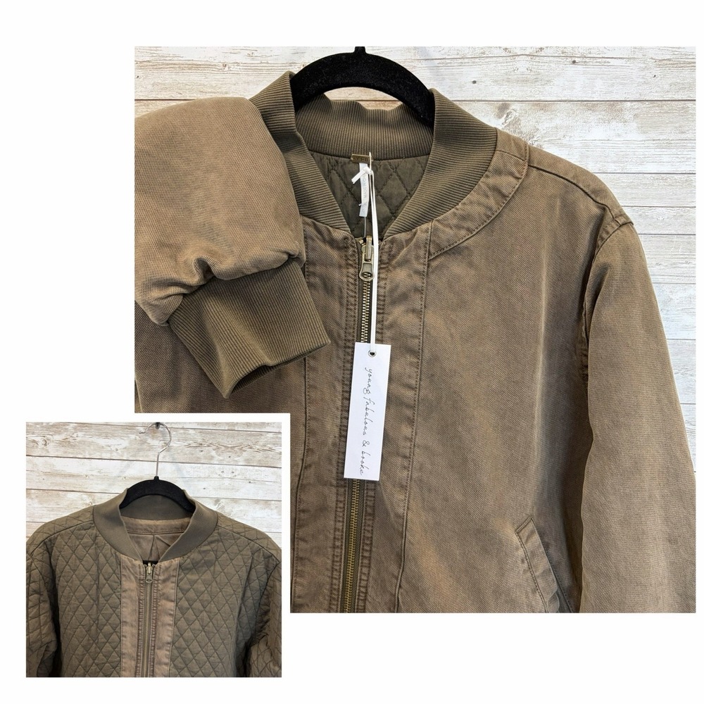 NWT Young Fabulous Broke YFB Womens L Jacket Reversible Bomber Crop Army Green